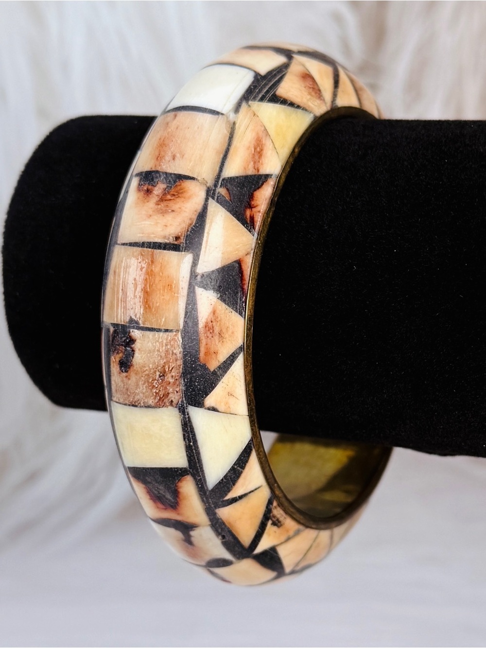 Vintage 80s Goldtone and Black Geometric weighted Bangle bracelet